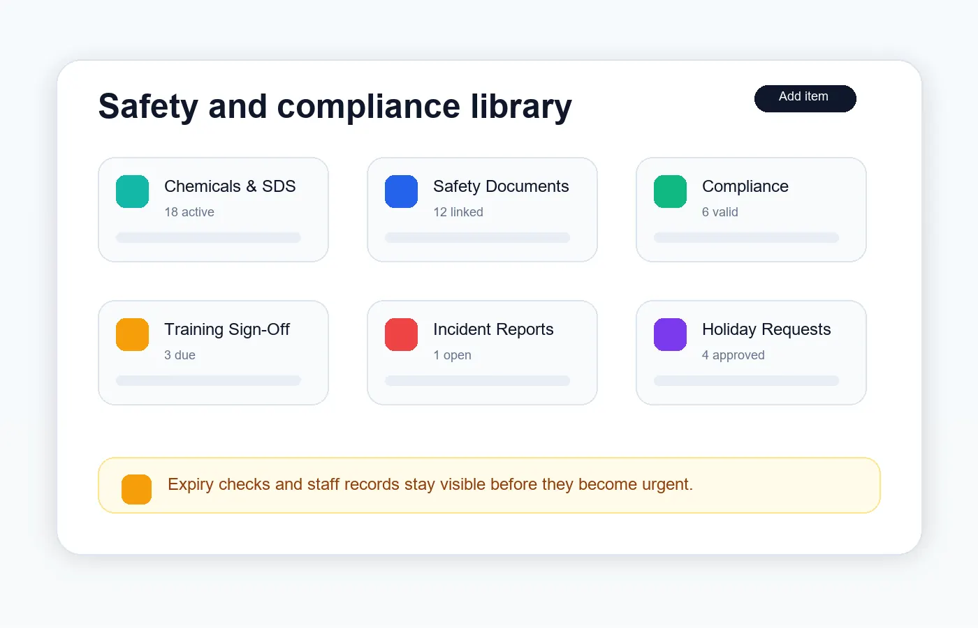 ServiceFlow document library with safety documents, chemicals and compliance records